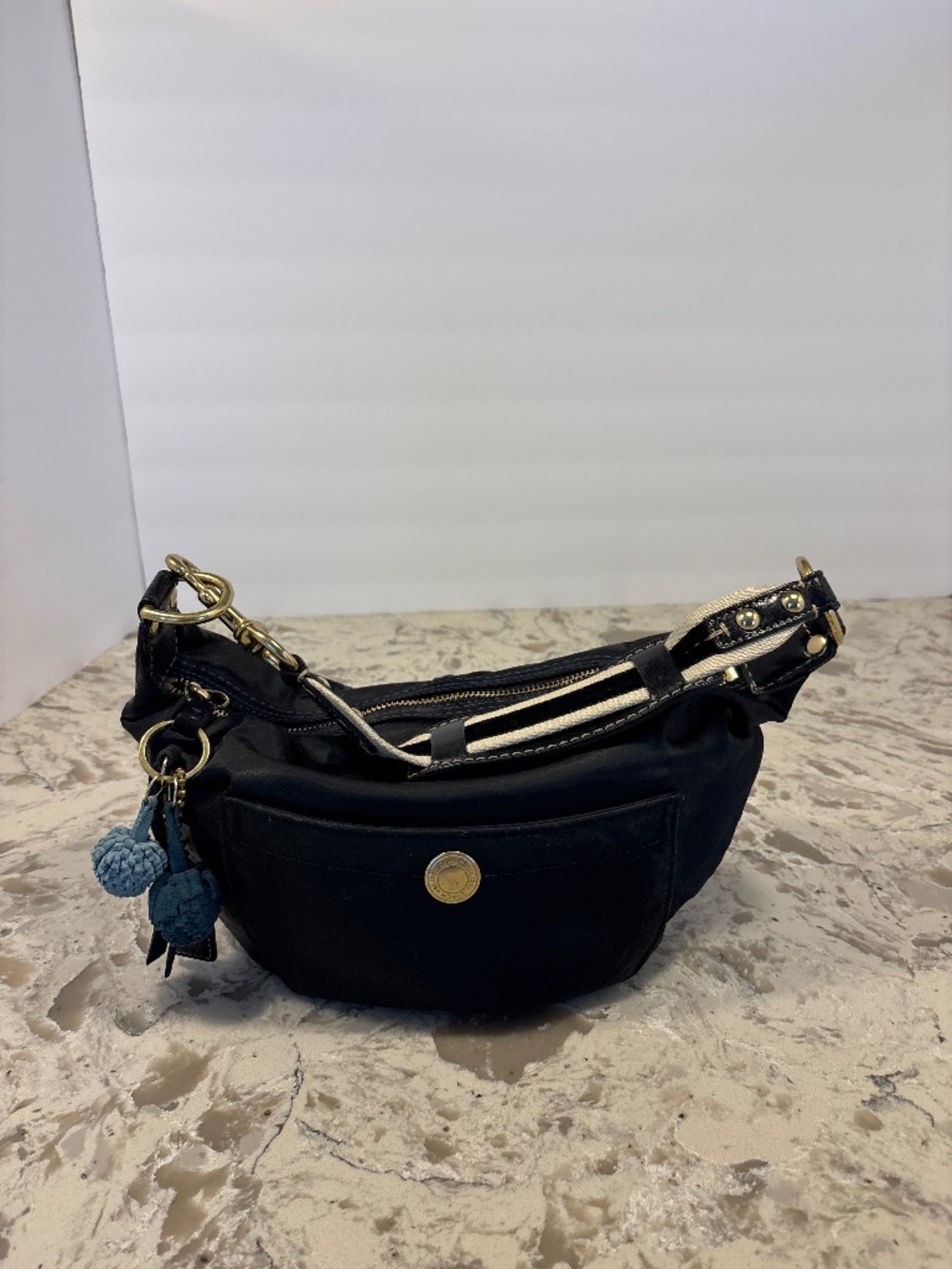 Vintage Coach Black Nylon Crescent Hobo Shoulder Handbag